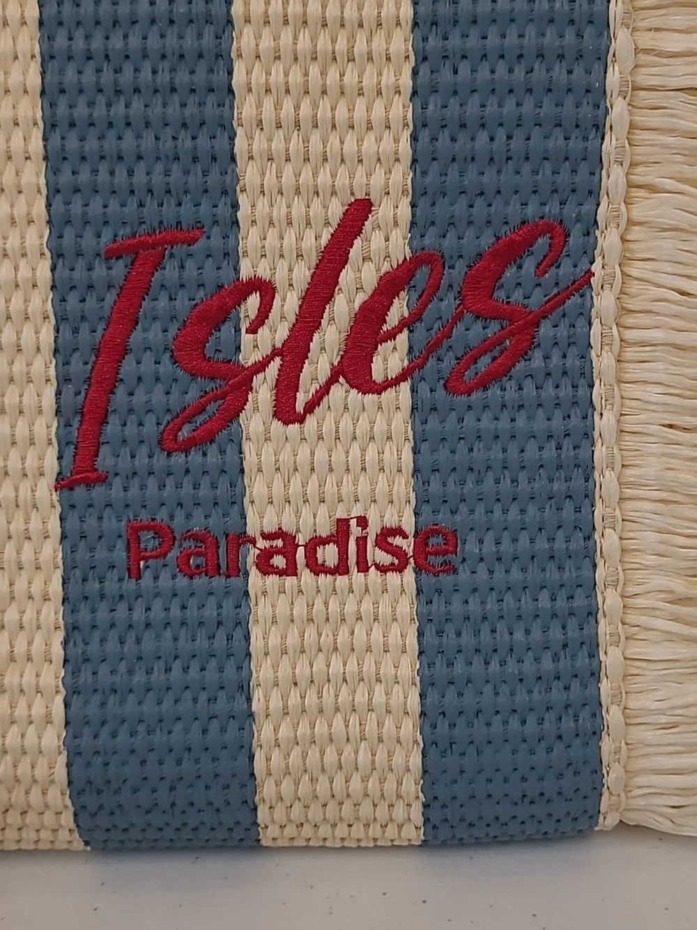 Patricia Nash Greek Isles Straw Tote w Blue Stripes & Red Accent+ CrossbodyStrap